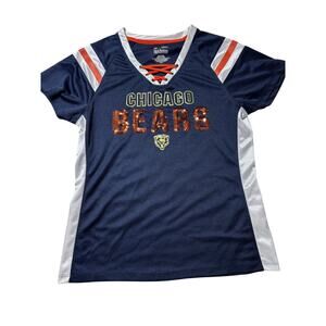 NFL Team Apparel Womens L Navy Blue & Orange Sequin Chicago Bears Jersey